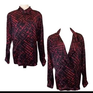 Vintage Silk 80s Navy & Red Graphic Print Blouse Size 10